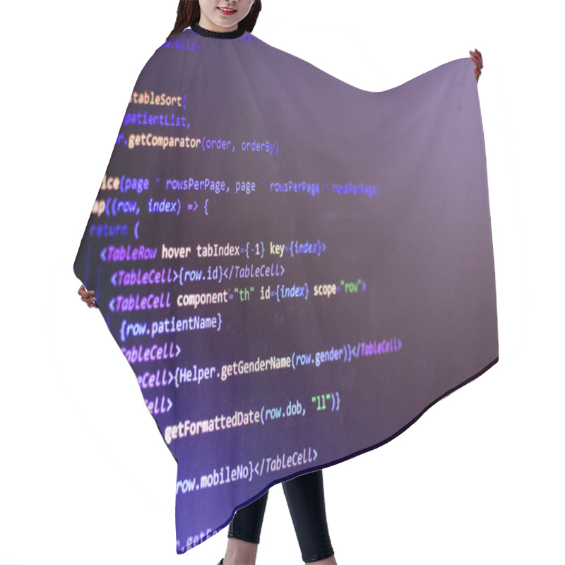 Personality  View Of The Coding Which Is Done For Application Development. Source Code By Software Engineer Hair Cutting Cape