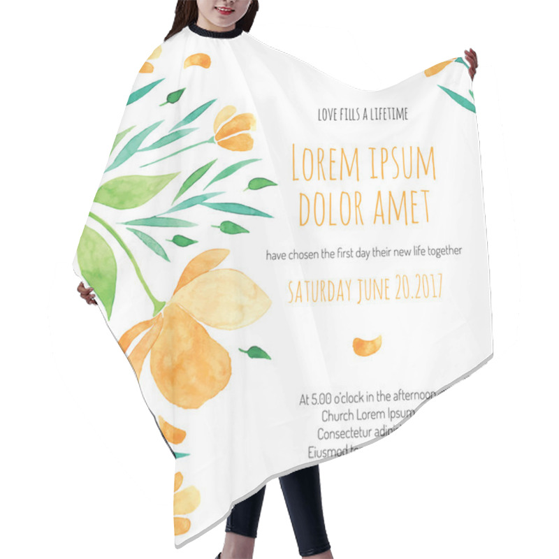 Personality  Invitation Bridal Shower Card With Orange Flower Vector Template Hair Cutting Cape