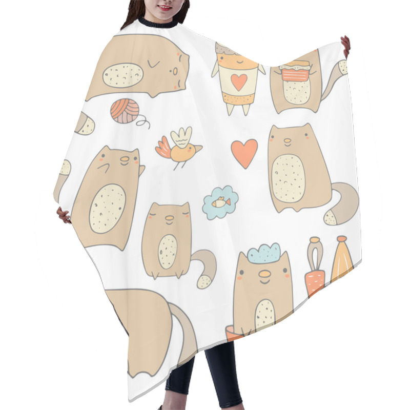 Personality  Cute Hand Drawn Cats Hair Cutting Cape