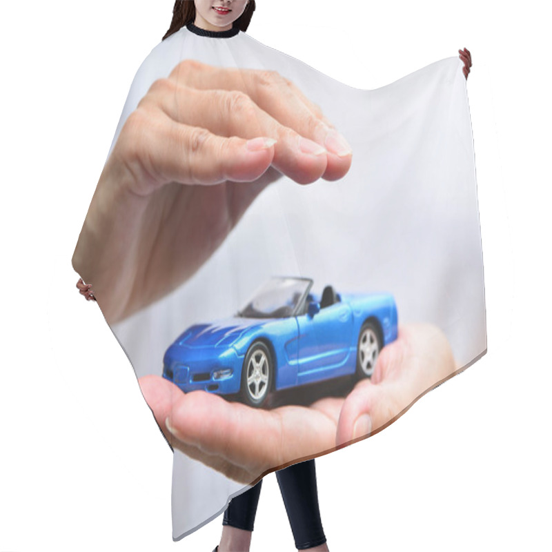 Personality  Protection Of Car. Business Concept. Car Insurance Concept. Hair Cutting Cape