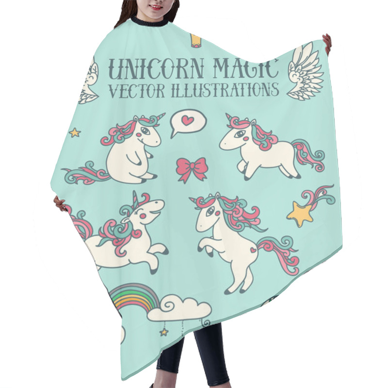 Personality  Magic Set Of Cute Doodle Unicorns Hair Cutting Cape