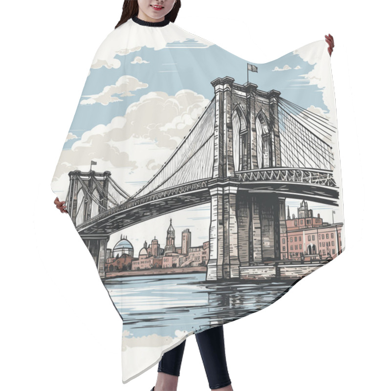 Personality  Brooklyn Bridge Hand-drawn Comic Illustration. Brooklyn Bridge. Vector Doodle Style Cartoon Illustration Hair Cutting Cape