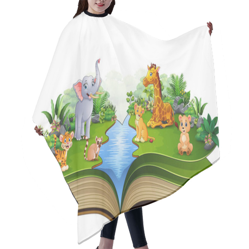 Personality  Open Book With Animal Farm Cartoon Playing In The River Hair Cutting Cape