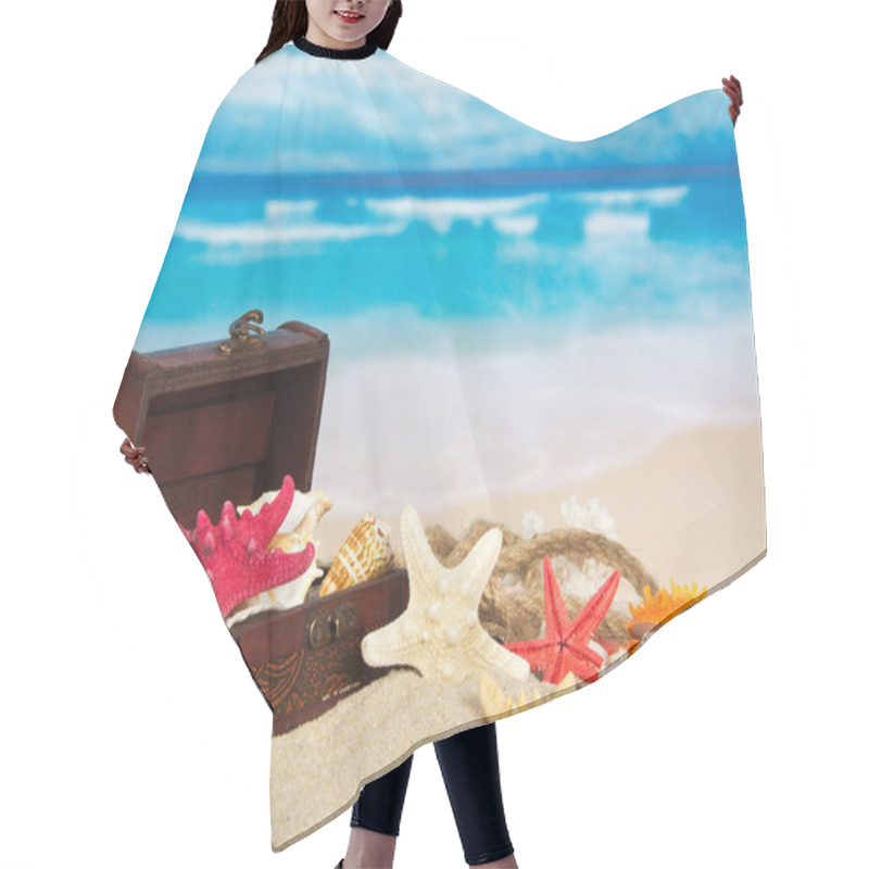 Personality  Chest With Sea Cockleshells And Stars On Sea Sand Hair Cutting Cape