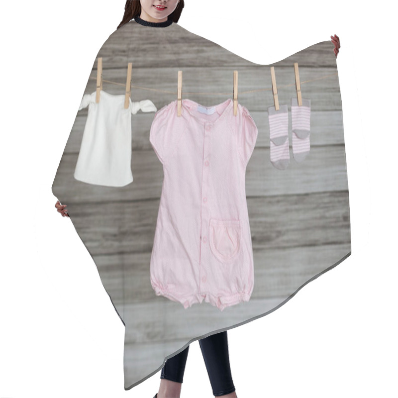 Personality  Baby Clothes Hanging On Clothespin. Hair Cutting Cape