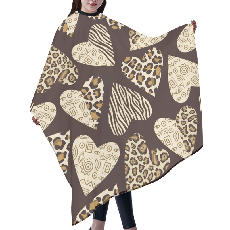 Personality  Seamless Background With Hearts With Animal Skin Pattern Hair Cutting Cape