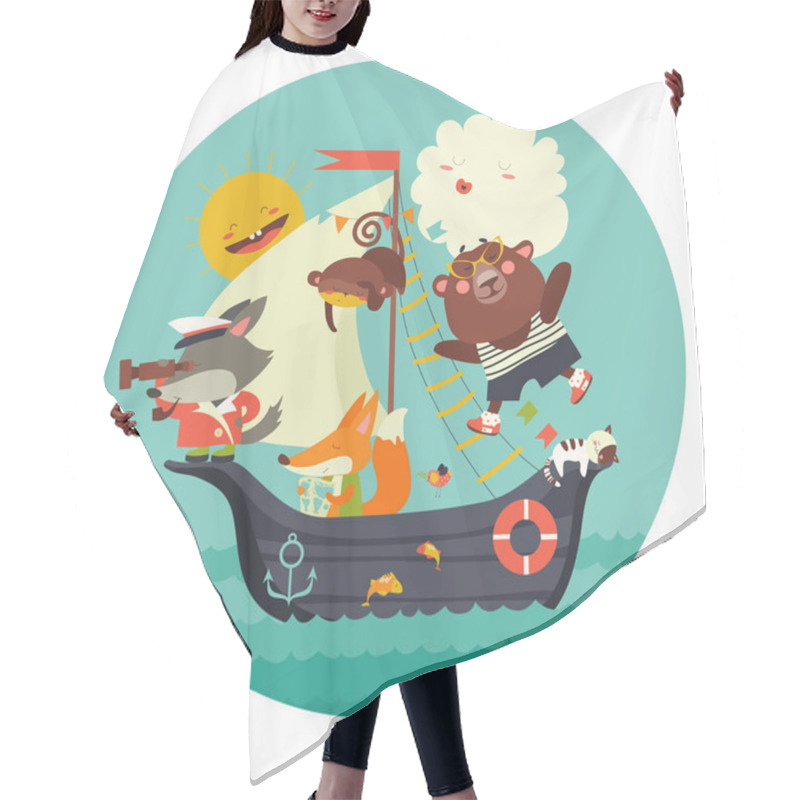 Personality  Cute Animals Travelling By Ship On Sea Hair Cutting Cape