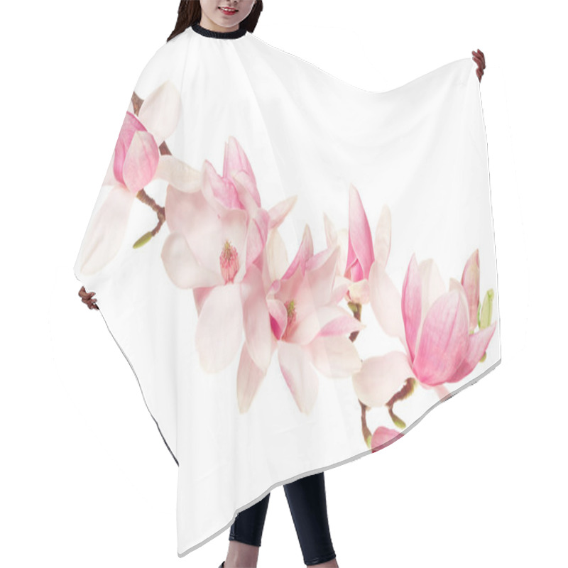 Personality  Magnolia Pink Flower, Spring Branch On White Hair Cutting Cape