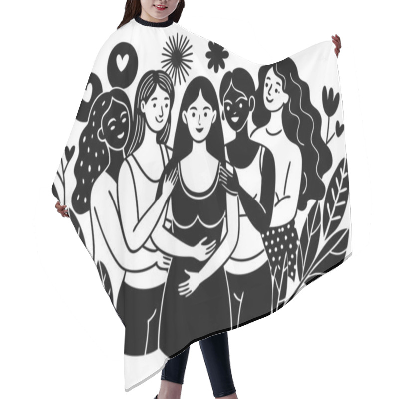 Personality  Diverse Women Friendship Group Illustration Hair Cutting Cape