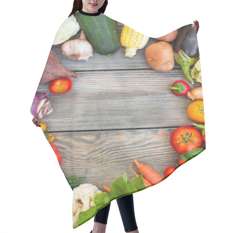 Personality  Vegetables On Wooden Table Hair Cutting Cape