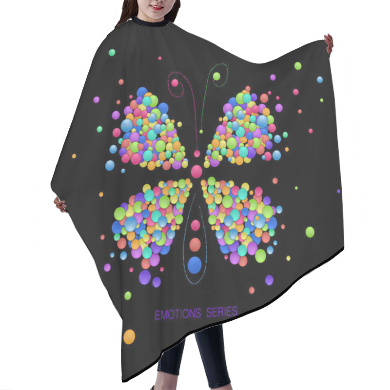 Personality  Butterly Idea On The Black Background, Butterfly Created From The Small Colored Parts, Emotions Icons Multicolored Isolated, Hair Cutting Cape