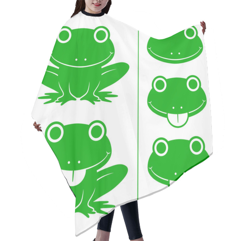 Personality  Set Of Green Cartoon Frogs With Head Variations Hair Cutting Cape