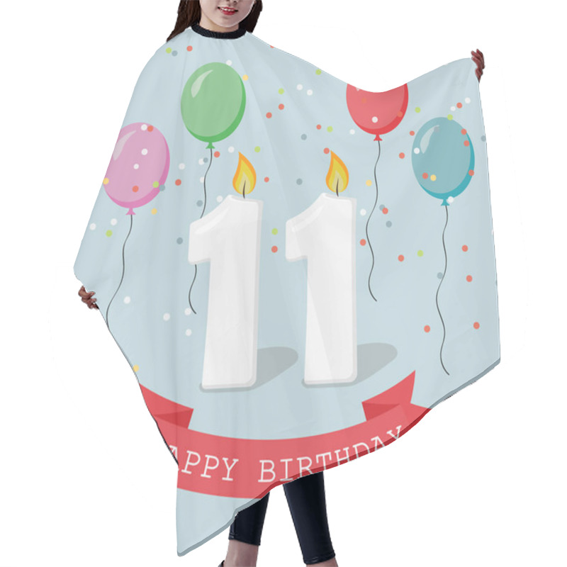 Personality  Eleven Years Anniversary Greeting Card With Candles, Confetti And Balloons. Hair Cutting Cape