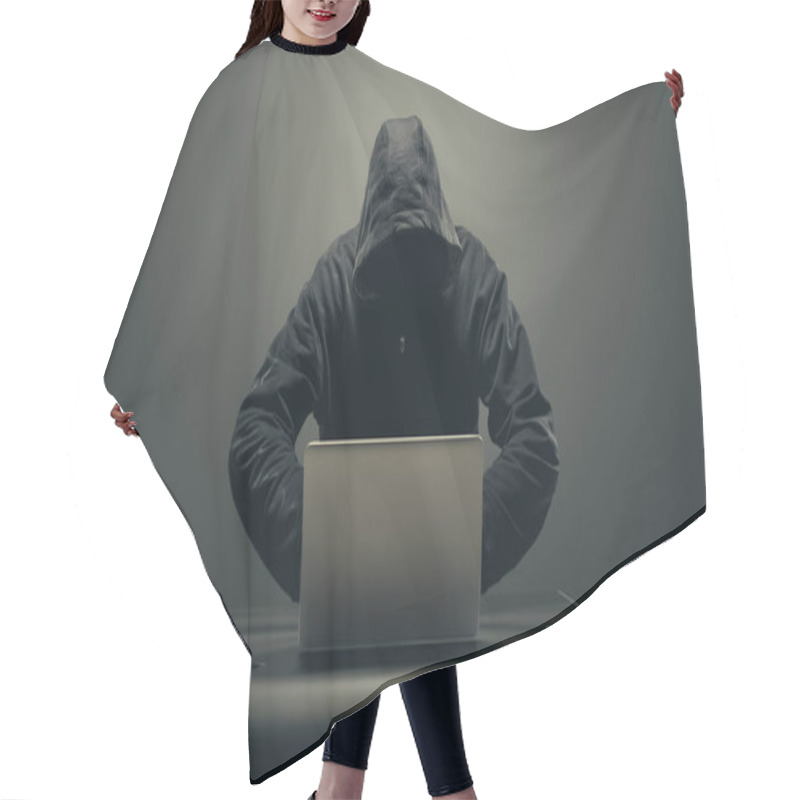 Personality  Hacker In Mask By Laptop Hair Cutting Cape