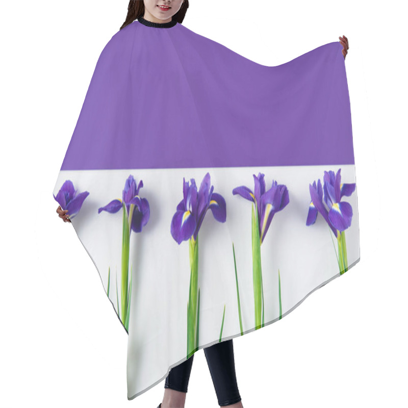 Personality  Top View Of Iris Flowers On Halved Iris And White Surface Hair Cutting Cape