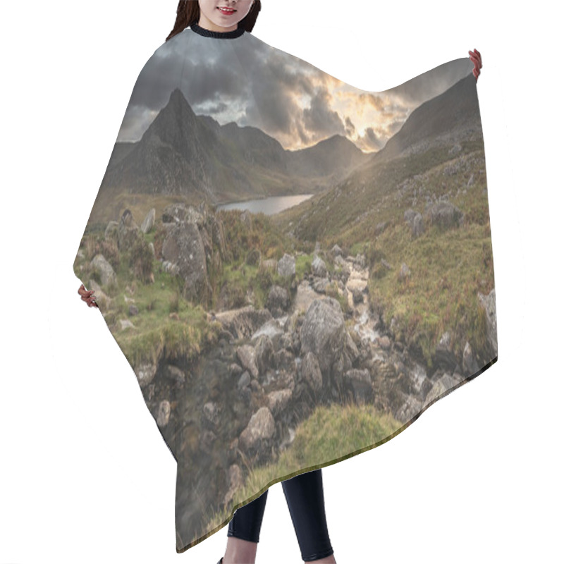 Personality  Epic Dramatic Autumn Sunset Landscape Image Of Llyn Ogwen And Tryfan In Snowdonia National Park With Stream And Rocks In Foreground Hair Cutting Cape