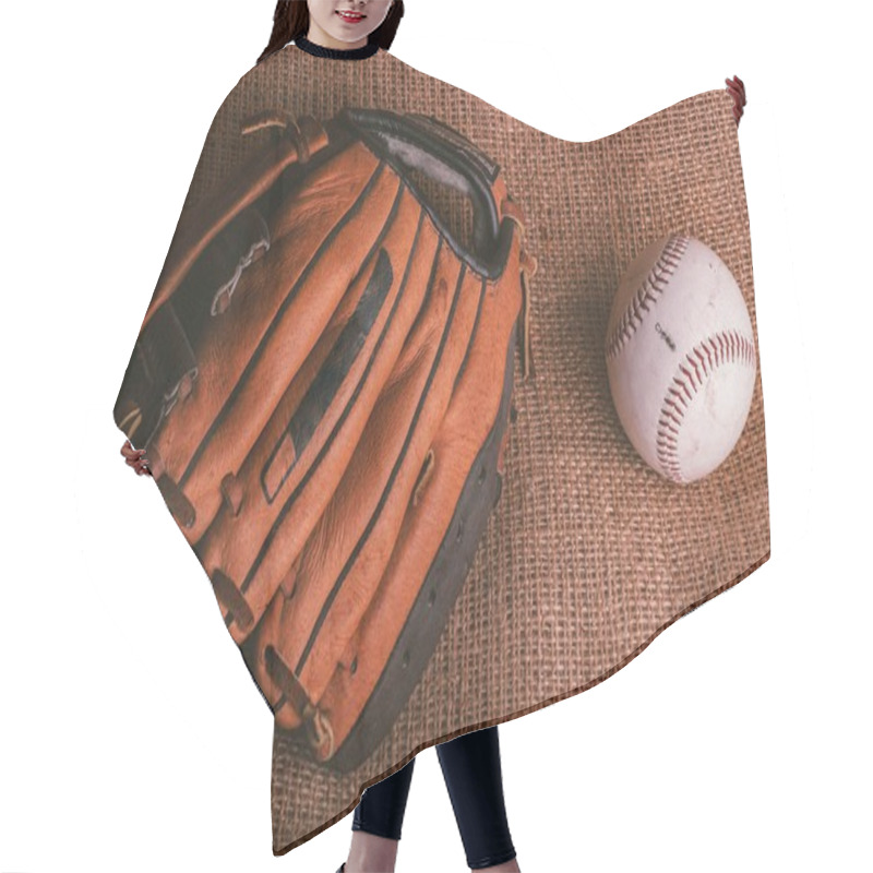 Personality  Burlap Texture Surface With Catchers Mitt And White Ball  Hair Cutting Cape