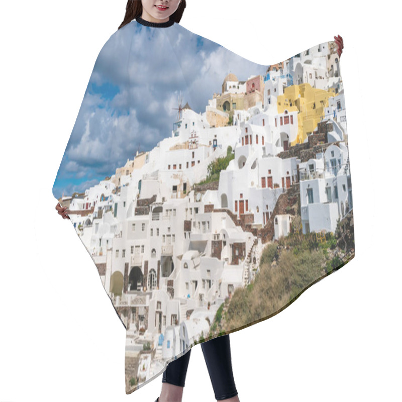 Personality   White Houses Near Windmill In Santorini Island  Hair Cutting Cape