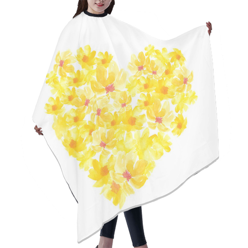 Personality  Heart Shaped Arrangement Of Yellow Flowers On A White Background Created For A Cheerful Decoration Or Event Hair Cutting Cape