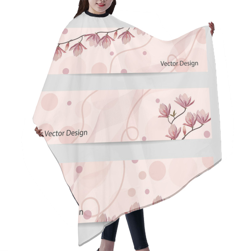 Personality  Set Of Horizontal Banners With Flowers Hair Cutting Cape