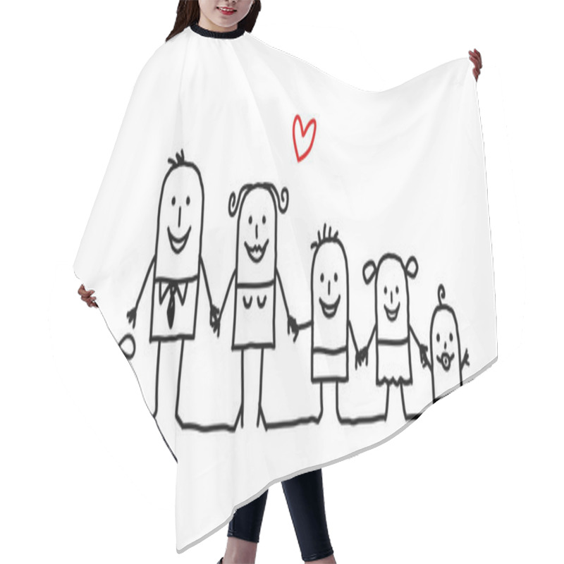 Personality  Cartoon Family - Parents, Children And Dog Hair Cutting Cape