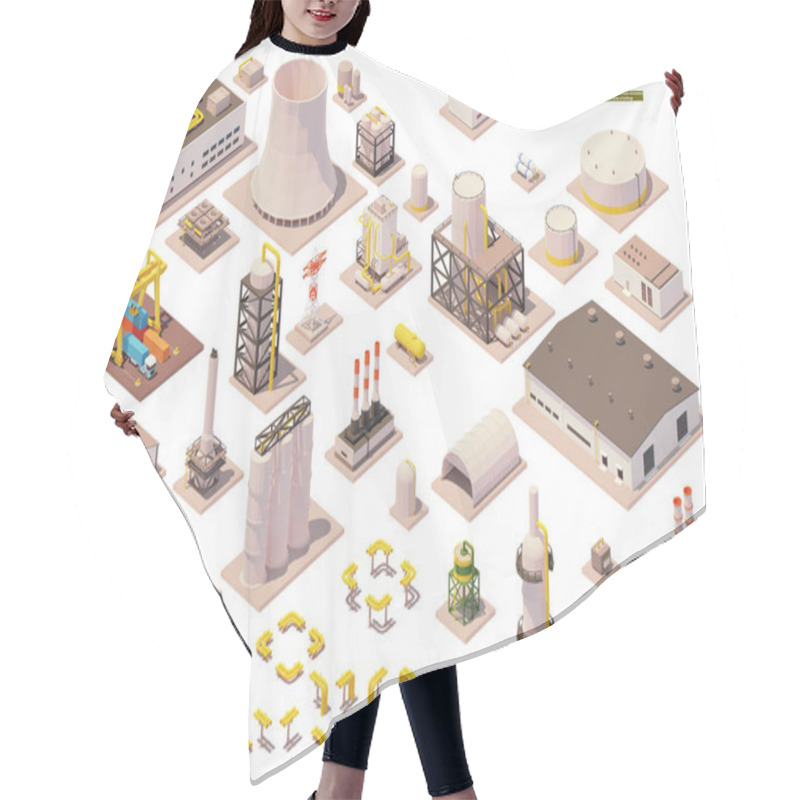 Personality  Vector Isometric Factory Buildings Set Hair Cutting Cape