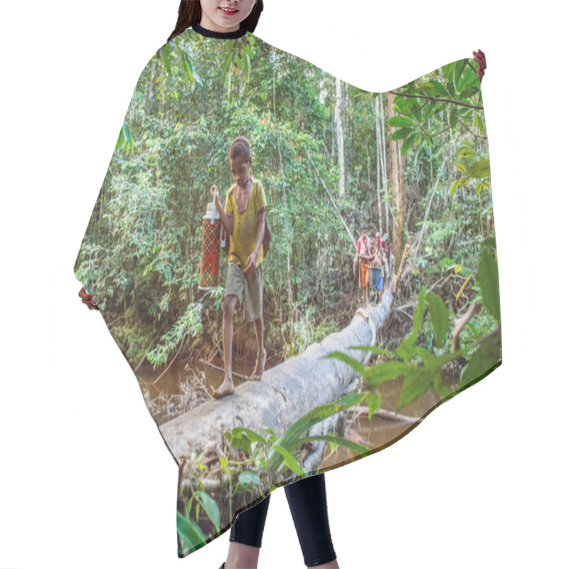 Personality  People Crossing River On The Tree Bridge Hair Cutting Cape