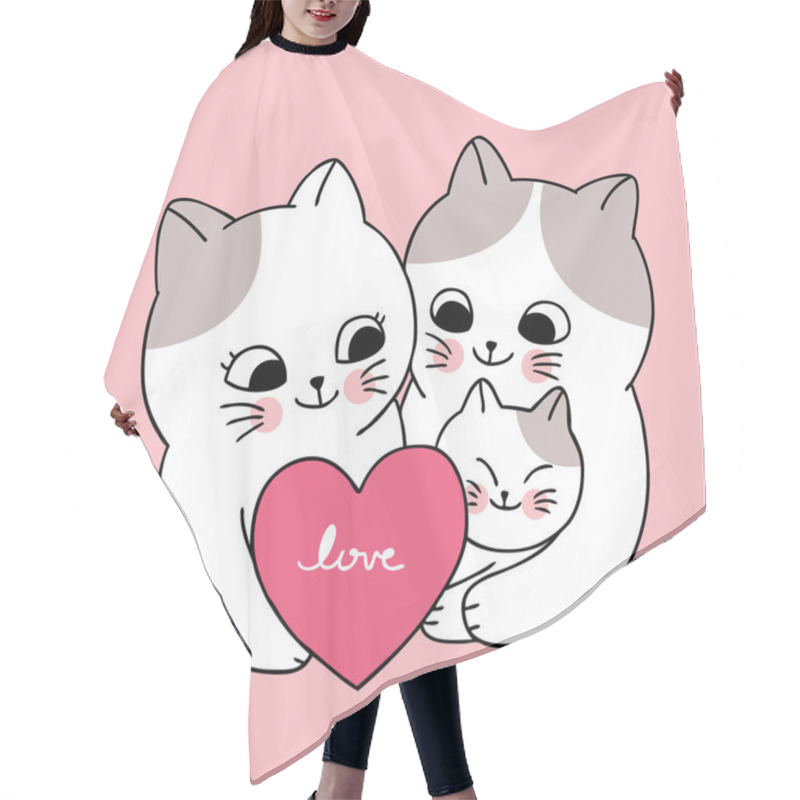 Personality  Cartoon Cute Valentines Day Family White Cats And Heart Vector. Hair Cutting Cape