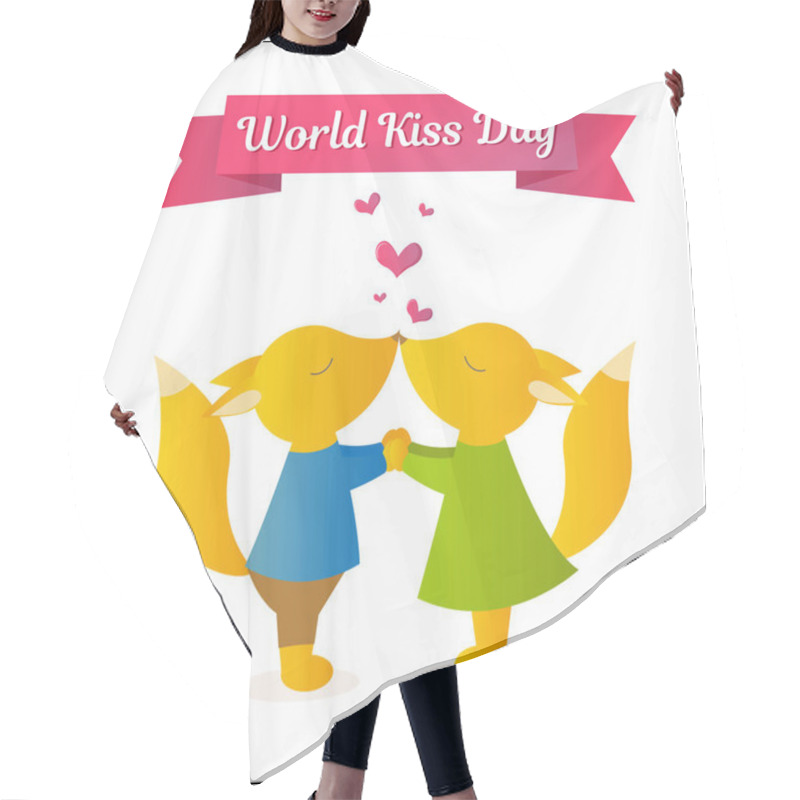 Personality  Foxes Holding Hands And Kissing. Vector Illustration For The Holiday. World Kiss Day Hair Cutting Cape