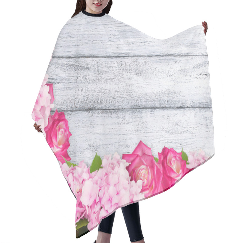 Personality  Roses And Hydrangeas On Shabby Wooden Planks Hair Cutting Cape