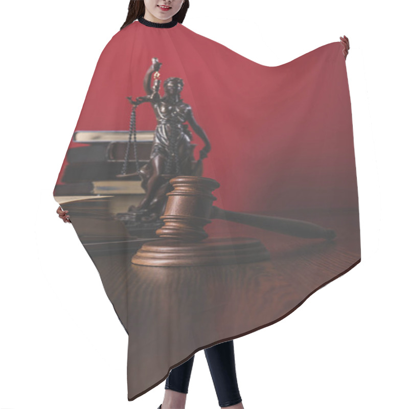 Personality  Opened Juridical Books With Lady Justice Statue And Gavel On Wooden Table, Law Concept Hair Cutting Cape