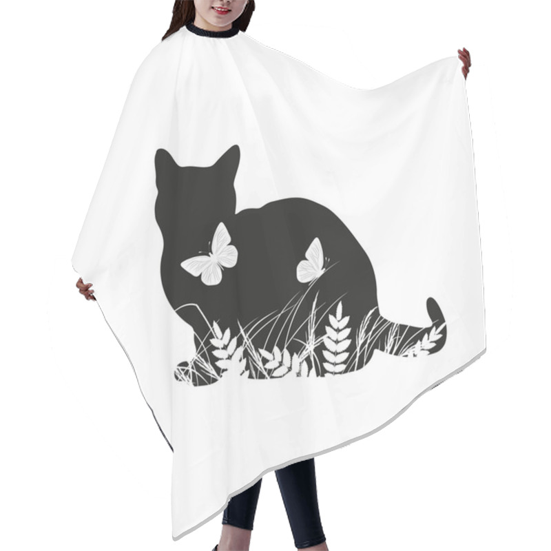 Personality  Silhouettes Of Cat With Butterflies Hair Cutting Cape