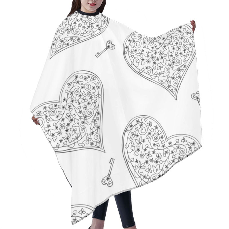 Personality  Seamless Pattern With Heart-shaped Locks And Keys Hair Cutting Cape