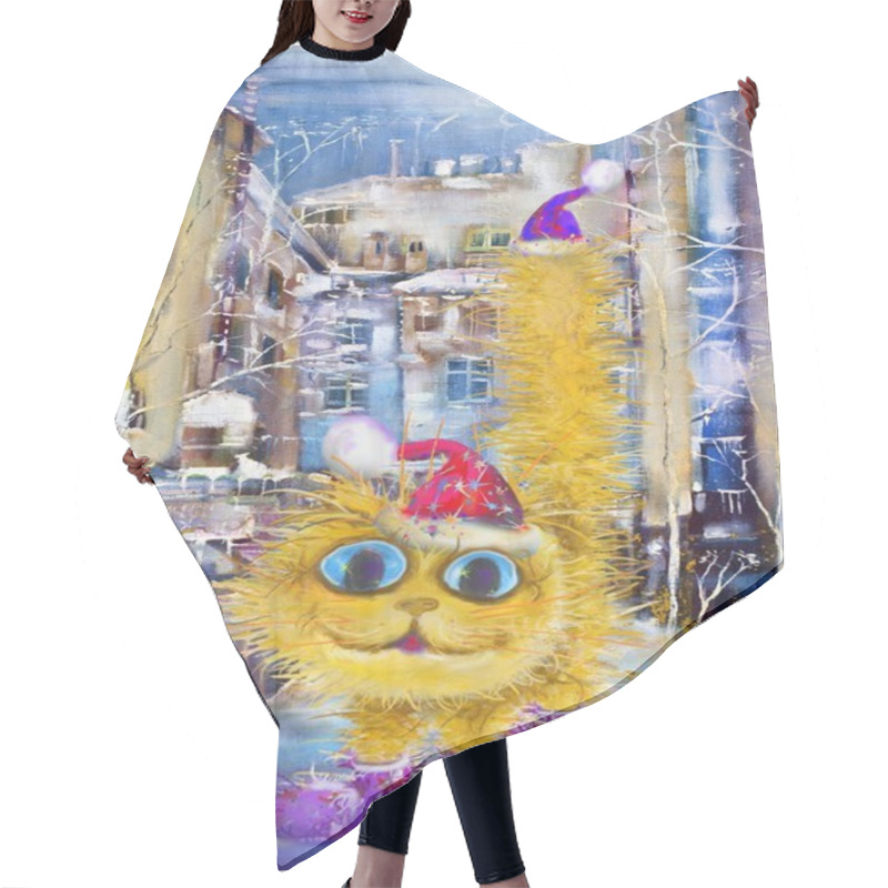 Personality  Yellow Christmas Cat At Winter Street Hair Cutting Cape