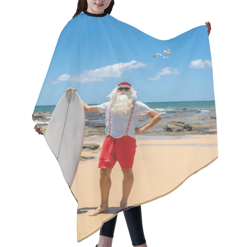 Personality  Santa Claus Holds Gift Boxes With The Ocean On Backgraund Hair Cutting Cape