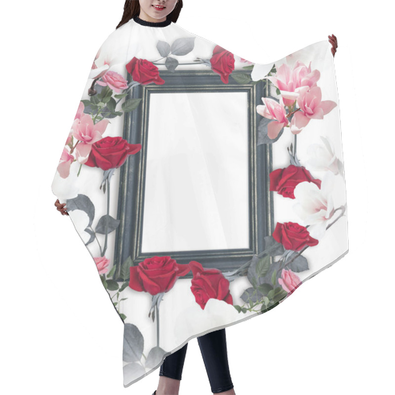 Personality  Roses, Magnolia Flowers And Photo Frame Hair Cutting Cape