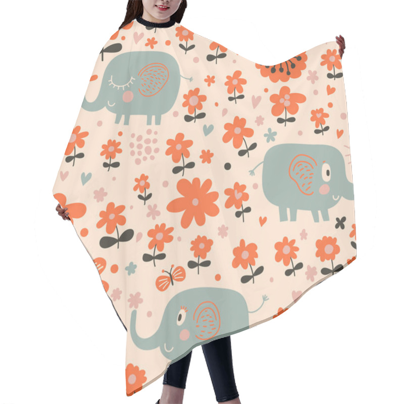 Personality  Funny Elephants In Flowers. Cute Cartoon Children's Illustration Hair Cutting Cape