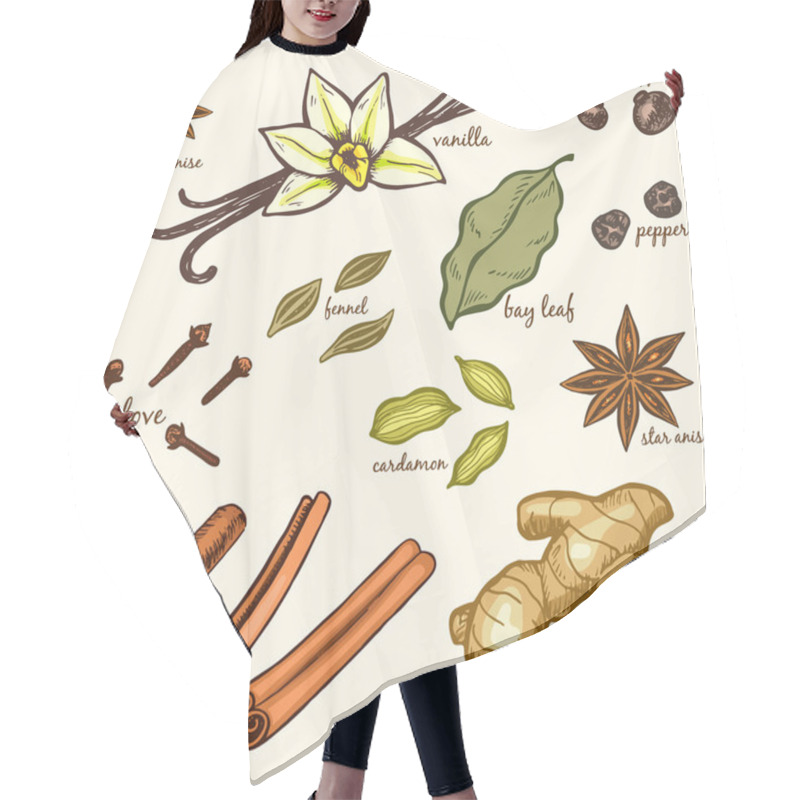 Personality  Seamless Pattern Of Kitchen Spices Hair Cutting Cape