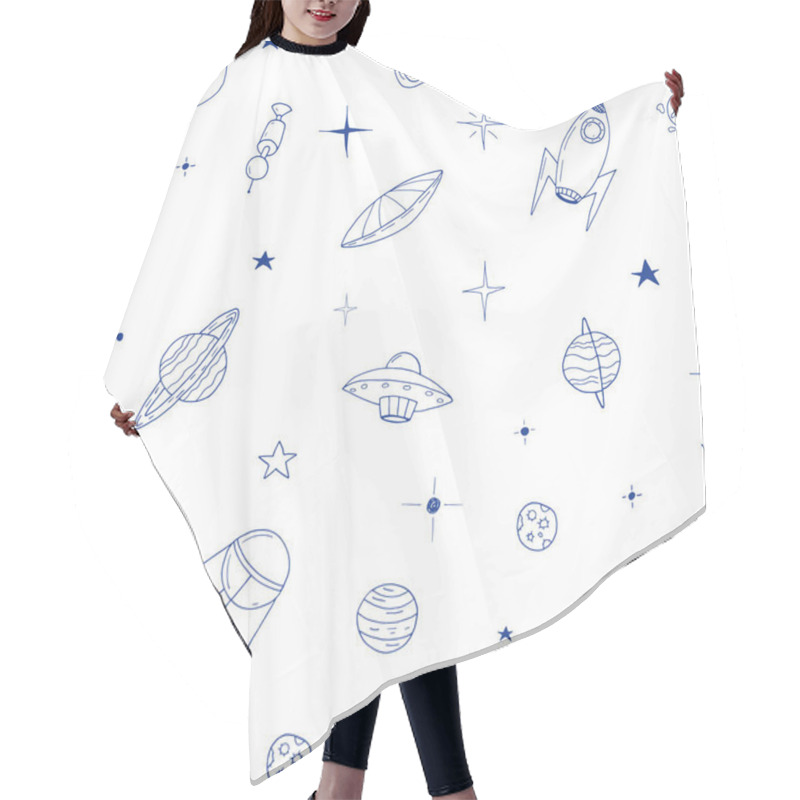 Personality  Seamless Space Pattern In Doodle Style. Hair Cutting Cape