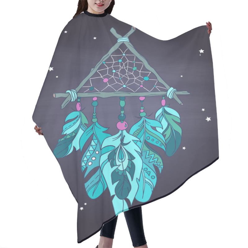 Personality  Vector Dreamcatcher Amulet. Ethnic Illustration, Tribal Hair Cutting Cape