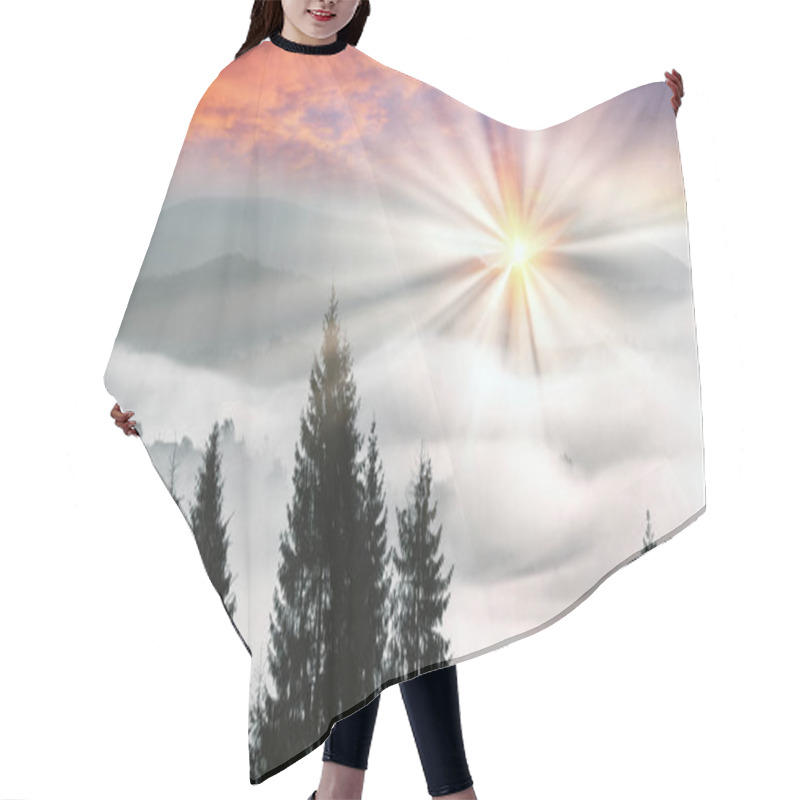 Personality  Foggy Sunrise In The Carpathian Mountains Hair Cutting Cape