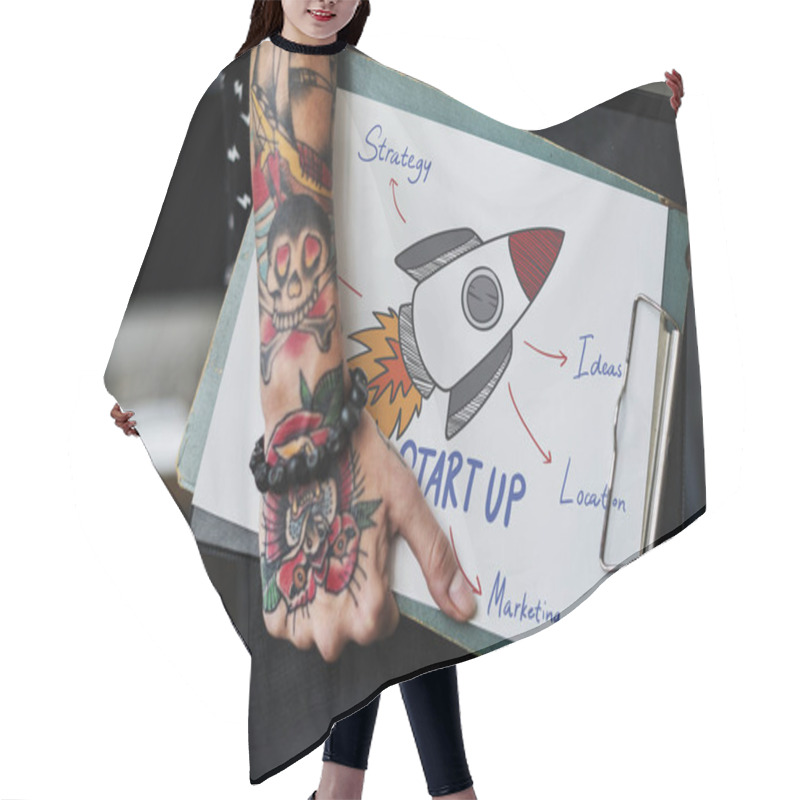 Personality  Tattooed Hand Holding A Startup Clipboard Hair Cutting Cape