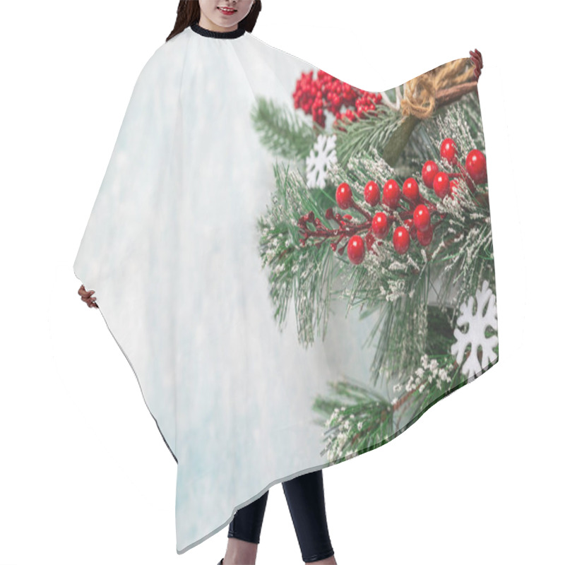 Personality  Snow-covered Christmas Fir Branches On A Blue Background Hair Cutting Cape