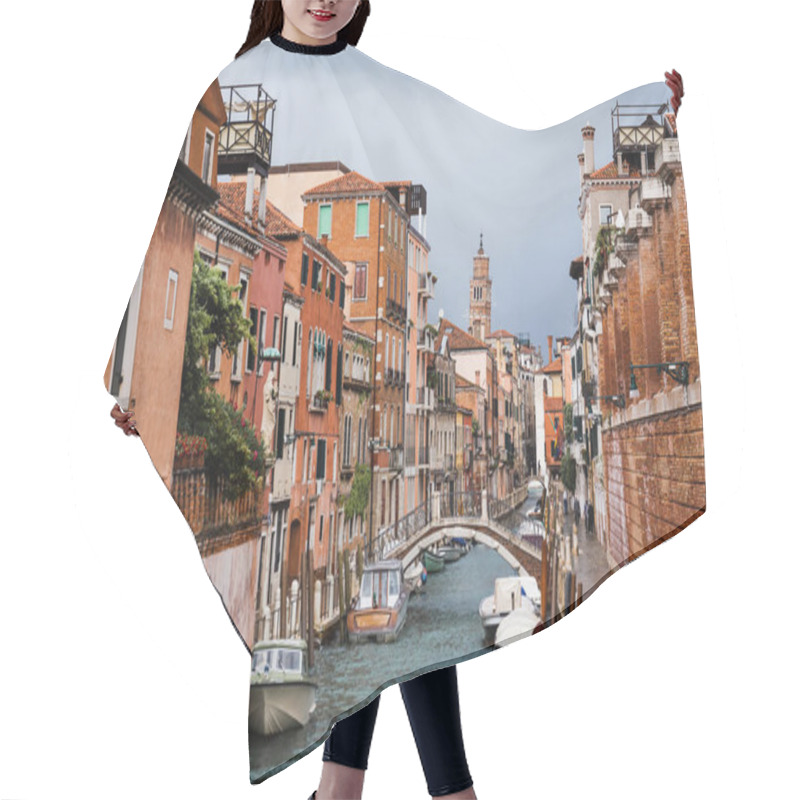 Personality  Bridge Above Canal, Motor Boats And Ancient Buildings In Venice, Italy  Hair Cutting Cape