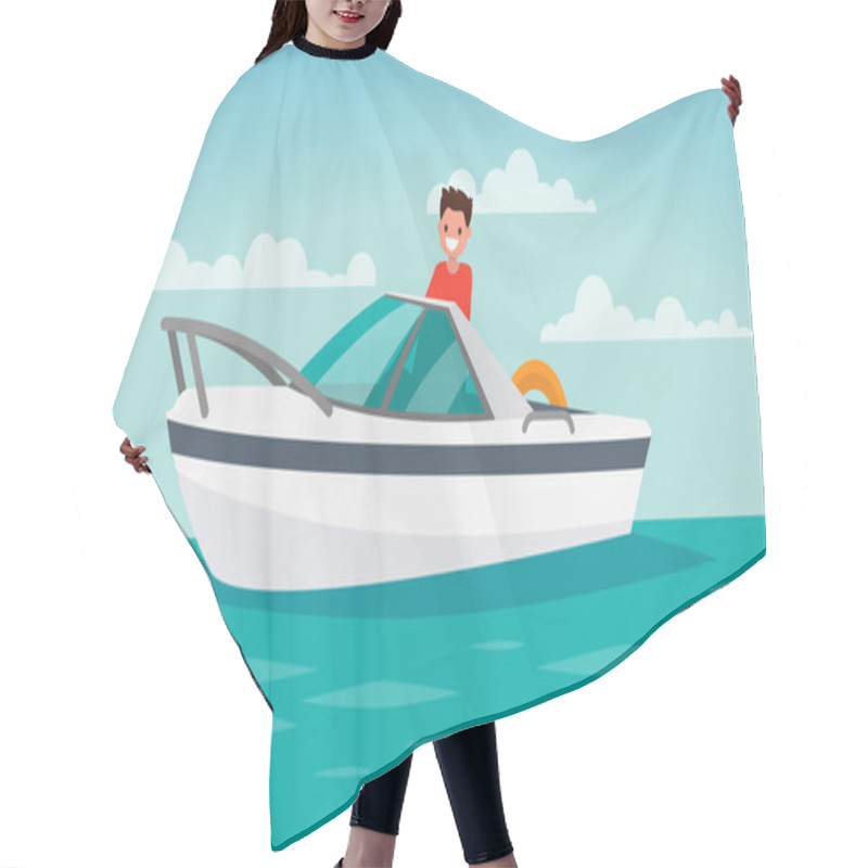 Personality  Boat Trip. Recreation. The Man Controls The Boat. Vector Illustr Hair Cutting Cape