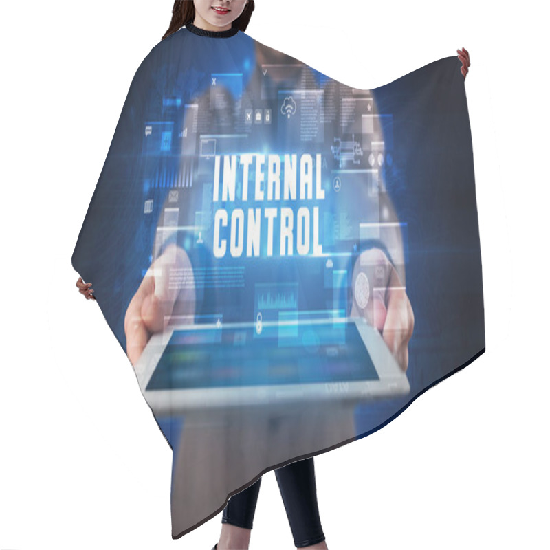 Personality  Person Holding Tablet, Security Concept Hair Cutting Cape