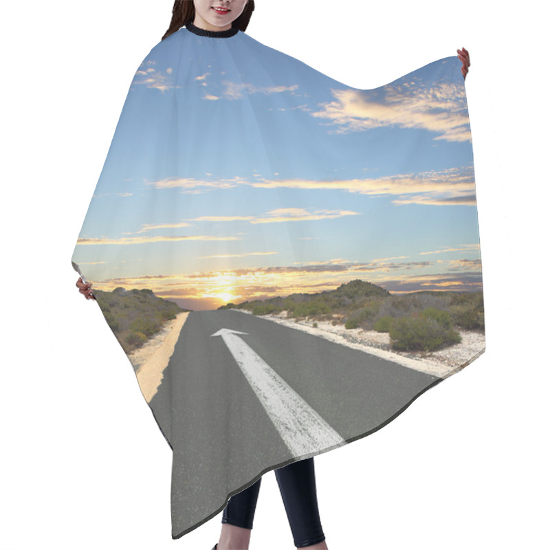 Personality  Empty Countryside Road With White Arrow Hair Cutting Cape