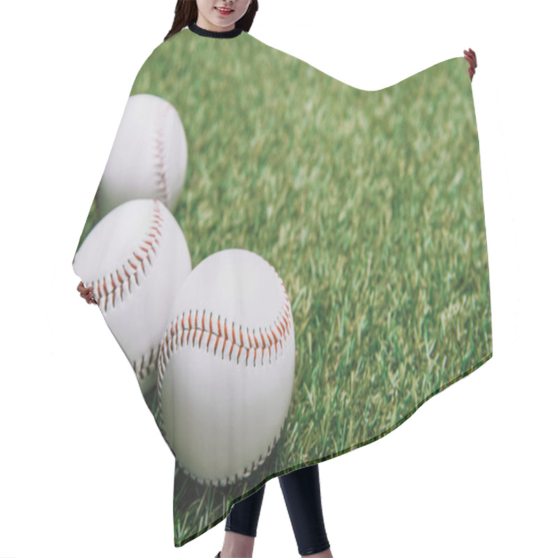 Personality  Close Up View Of White Baseball Balls On Green Lawn Hair Cutting Cape