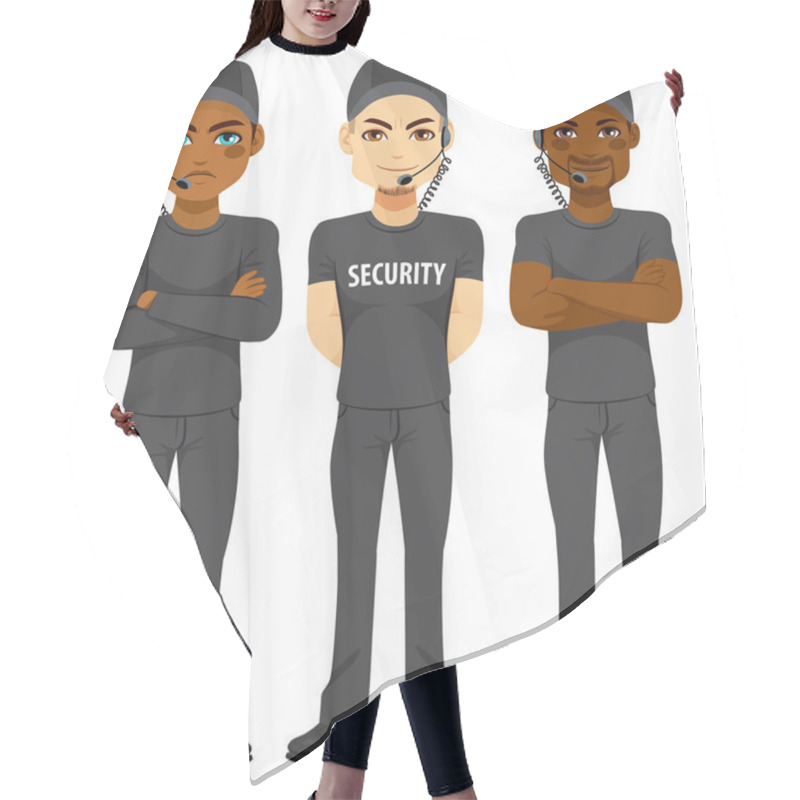 Personality  Strong Bodyguard Team Of Different Ethnicity Working In Security Wearing Same Black Uniform With Sunglasses And Headset Hair Cutting Cape