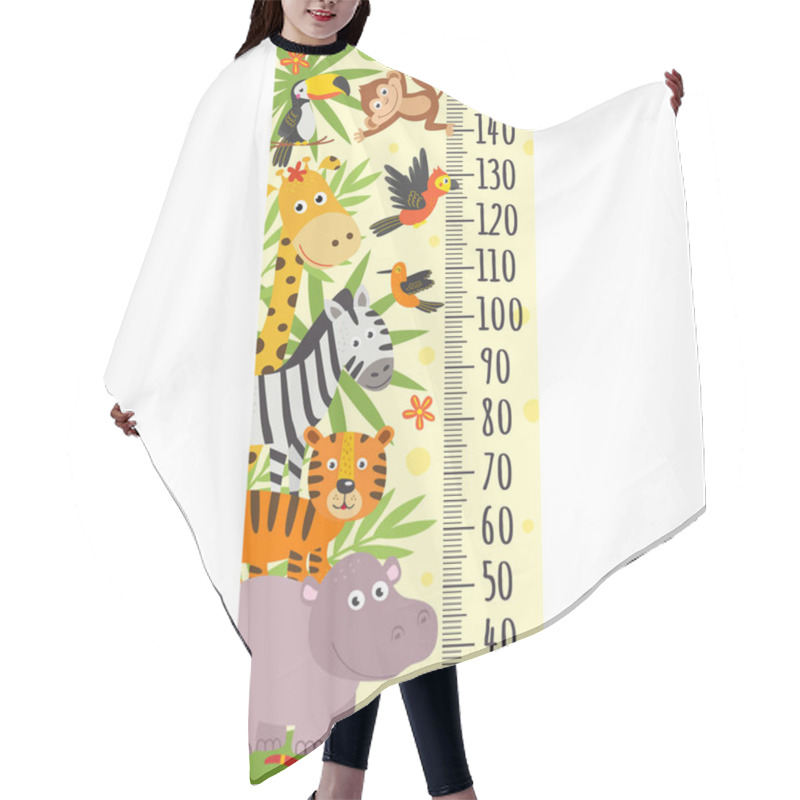 Personality  Growth Measure With Jungle Animals -  Vector Illustration, Eps Hair Cutting Cape